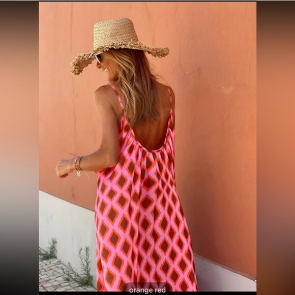 BOHEMIAN RED & PINK ARGYLE PRINT MAXI DRESS NWT - Picture 6 of 13